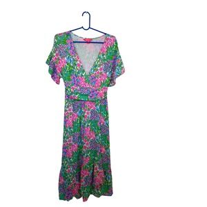 Lilly Pulitzer Verdant V Neck Faux Wrap Midi Dress Floral Print Size M